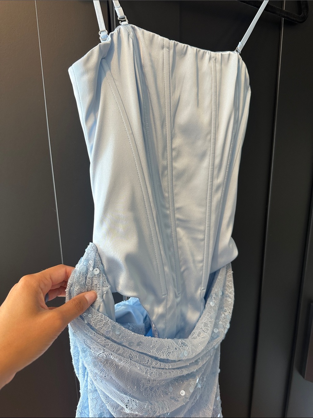 Oh Polly Light Blue Lace & Sequin Mini Dress - Picture 6 of 12
